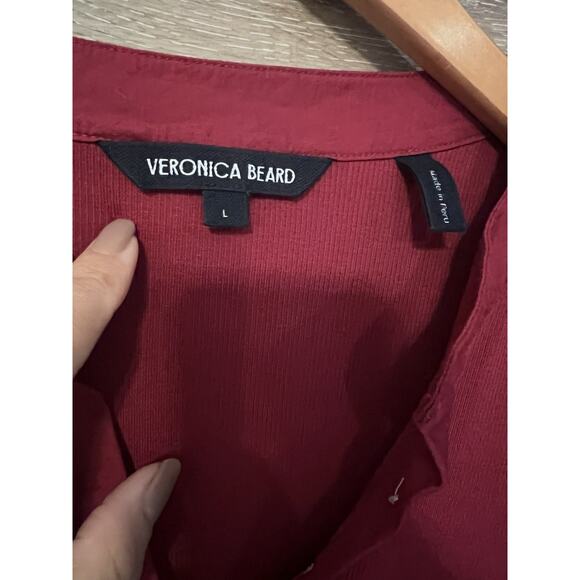 VERONICA BEARD Coralee Button-Front Puffed Sleeve Top Sz L Red - Picture 3 of 10